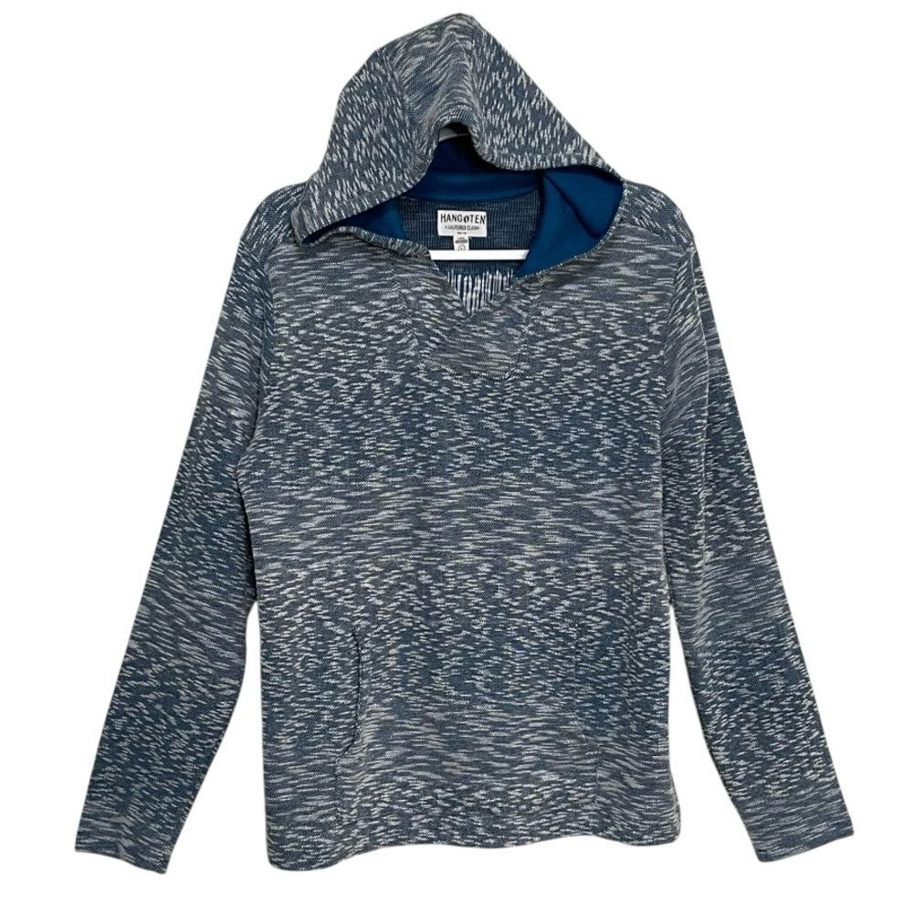 Hang Ten Blue Sapphire Long Sleeve Hoodie Pullover Beachy Coastal Baja Size L